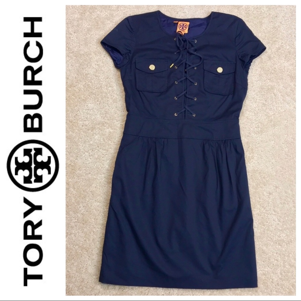 Tory Burch Farla Safari Dress in RARE navy blue